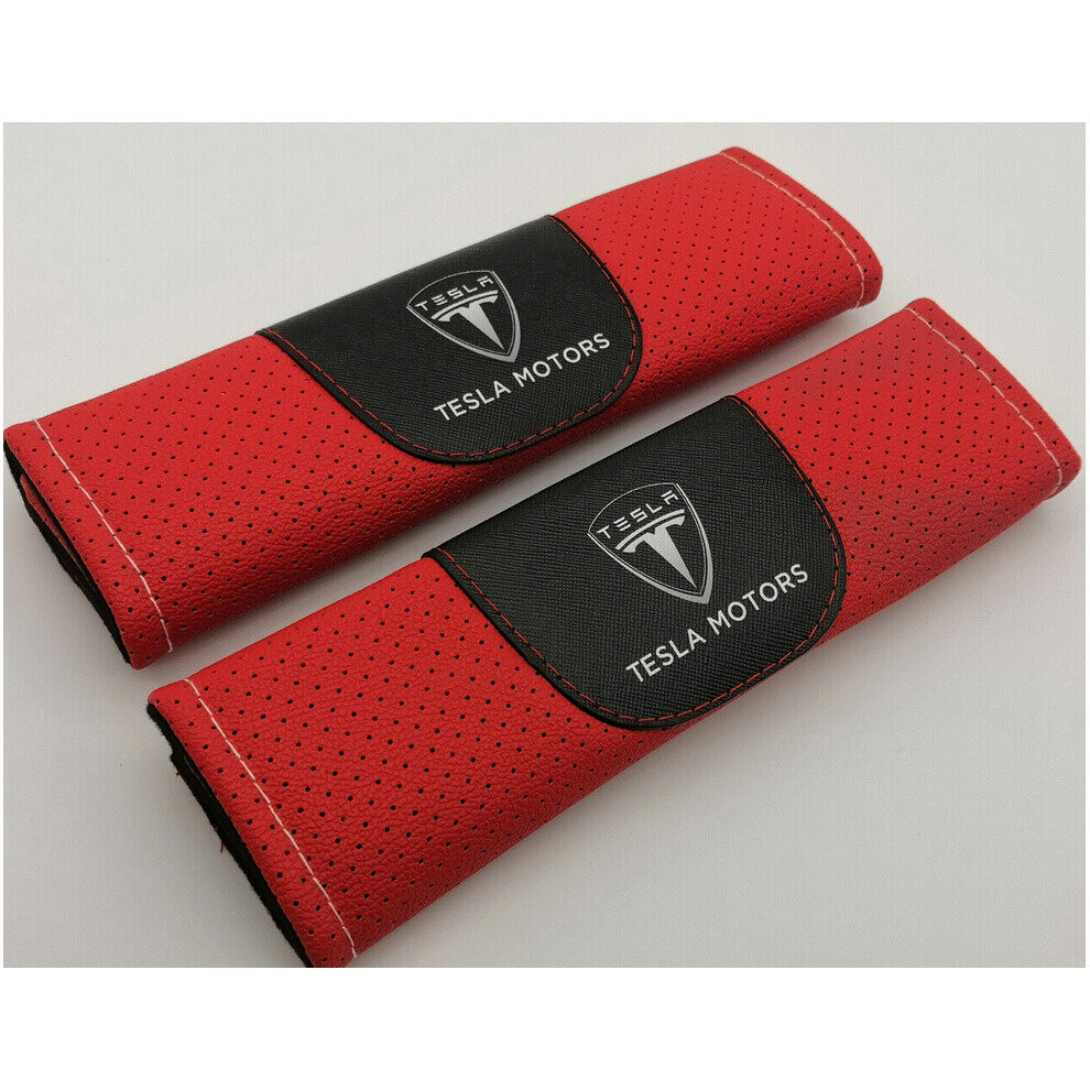(Red) 2Pcs Tesla Seat Belt Cover Shoulder Protector Pad Red 4754135872051