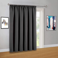 (66" x 84" (168cm x 215cm) (Single Door Curtain)) Pencil Pleat Grey Curtains Blackout Thermal Insulated