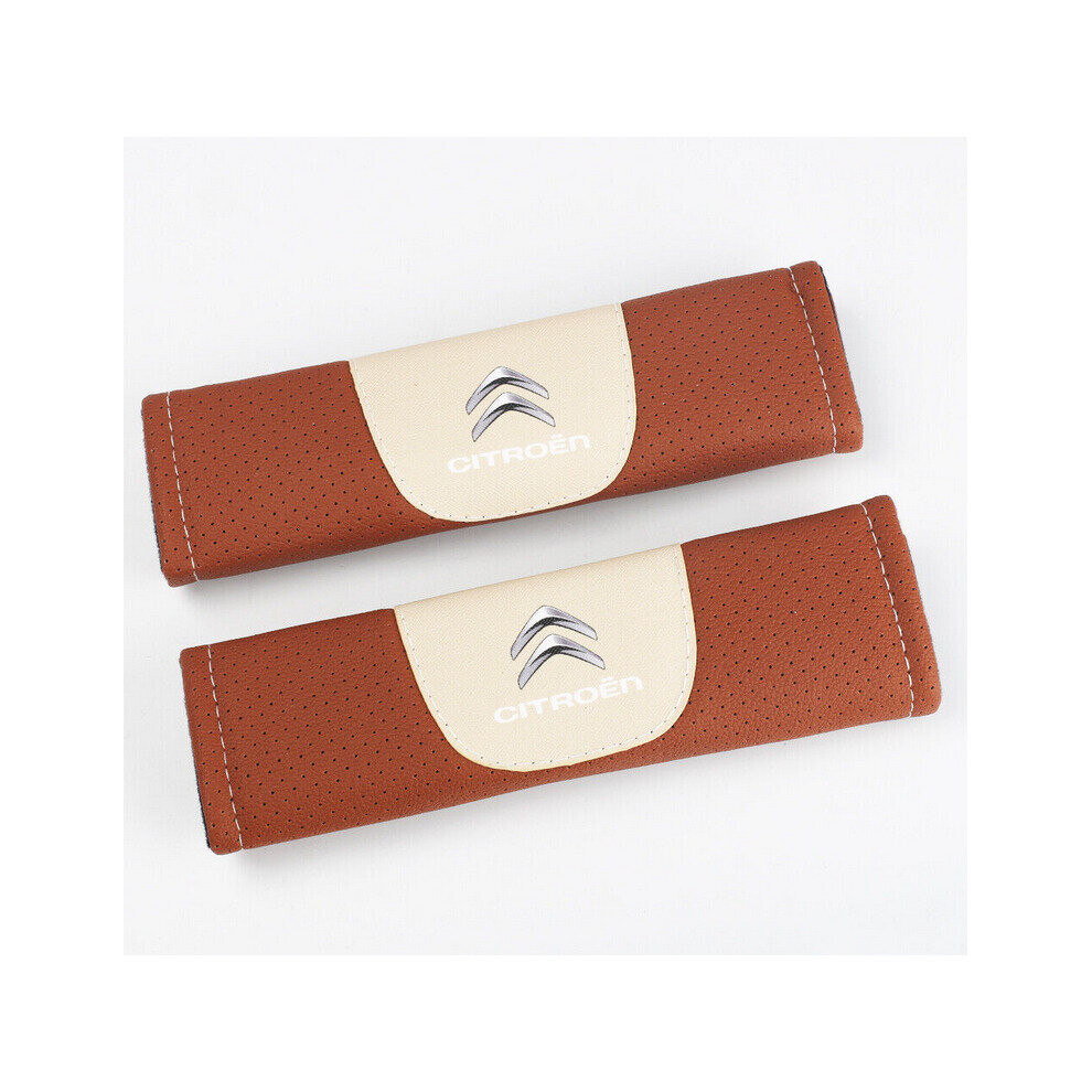Paktoo (Brown) 2Pcs Citroen Seat Belt Cover Shoulder Pad Brown