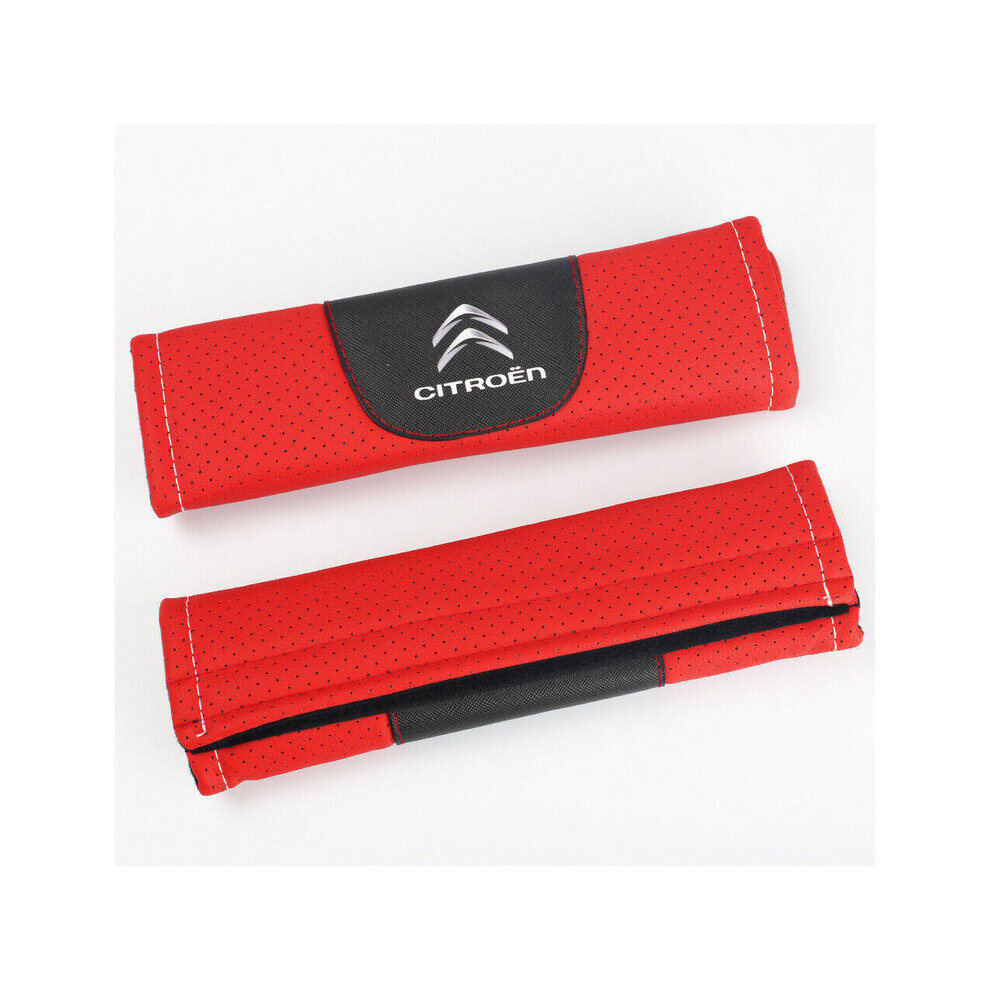 (Red) 2pcs Citroen Seat Belt Cover Shoulder Pad