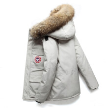 (white, L) Winter new men's large fur collar down jacket short section workwear outdoor padded thickened jacket