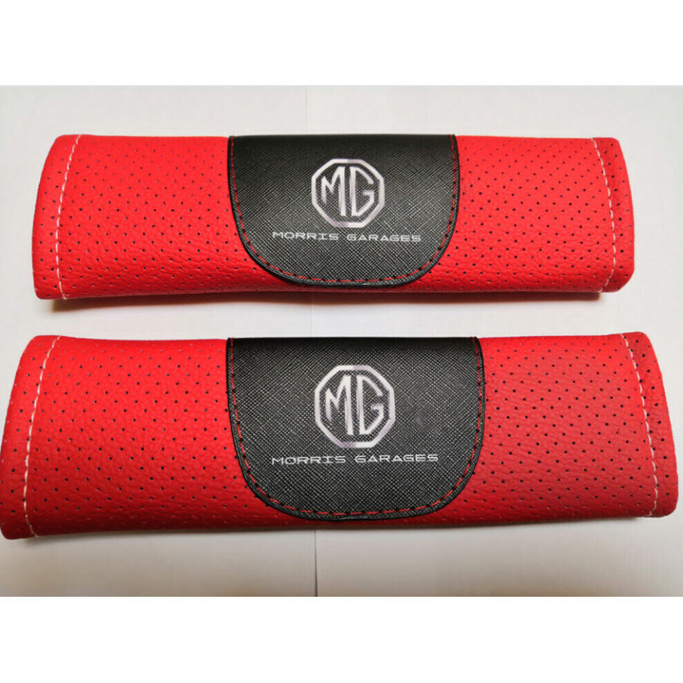 (Red) 2pcs MG Seat Belt Cover Shoulder Pad