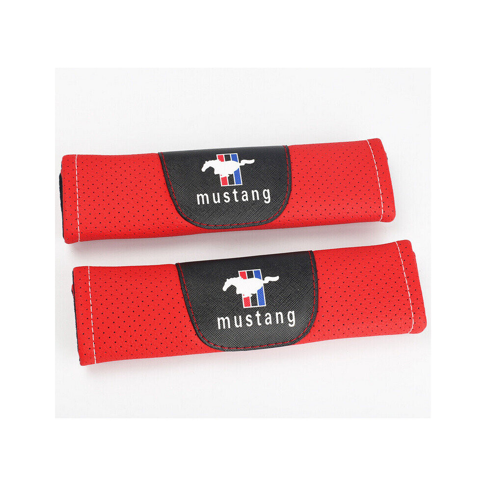 (Red) 2Pcs Car Seat Belt Shoulder Cover Fit For Mustang Red 4754135872143