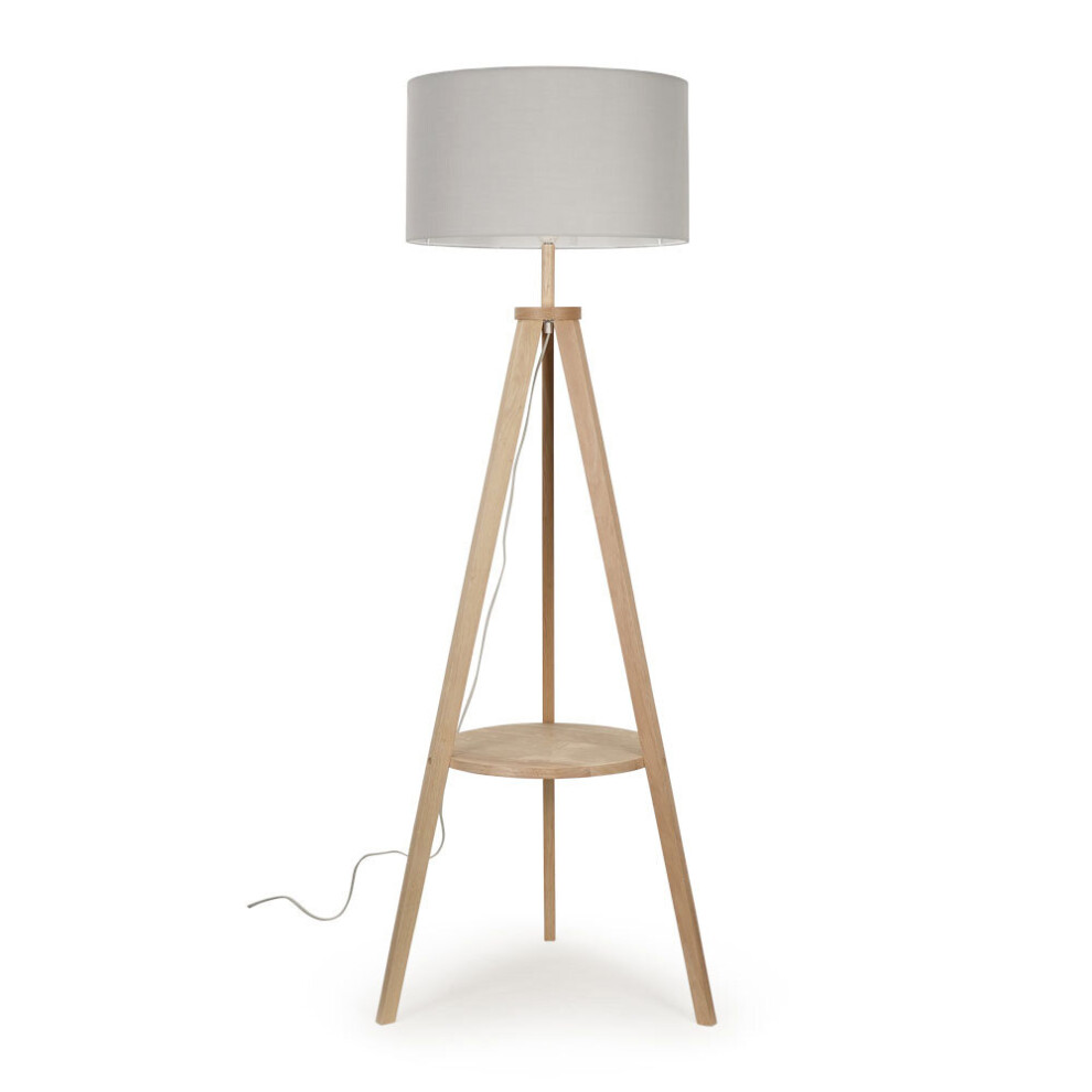 Morrigan Light Brown Tripod Floor Lamp With Grey Fabric Shade