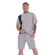 (Grey, L) Malay Jersey Pyjama Set Short Round Neck Cotton Blend Loungewear T-Shirt Men Nightwear