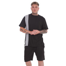 (Black, L) Malay Jersey Pyjama Set Short Round Neck Cotton Blend Loungewear T-Shirt Men Nightwear
