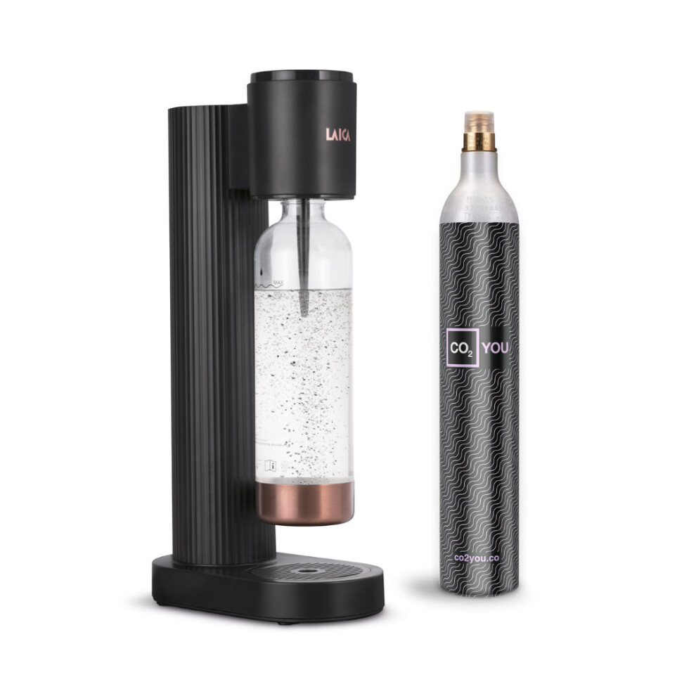 LAICA Sparkling Water Maker, Variable Manual Fizz, Wlth 1 x CO2 Cylinder - Black