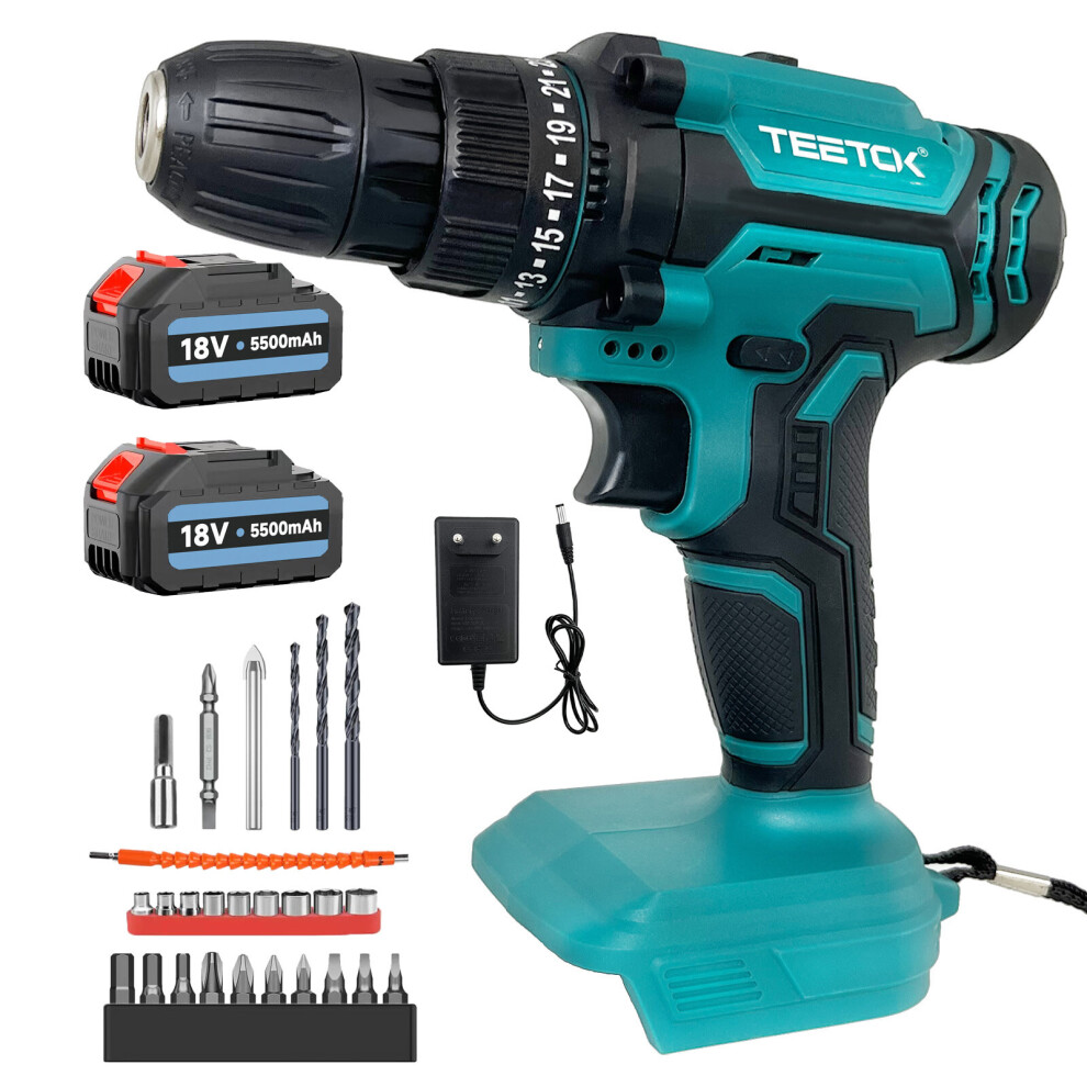 Cordless Combi Drill Electric Driver Screwdriver Set+2x5.5A Battery-Makita Compatible