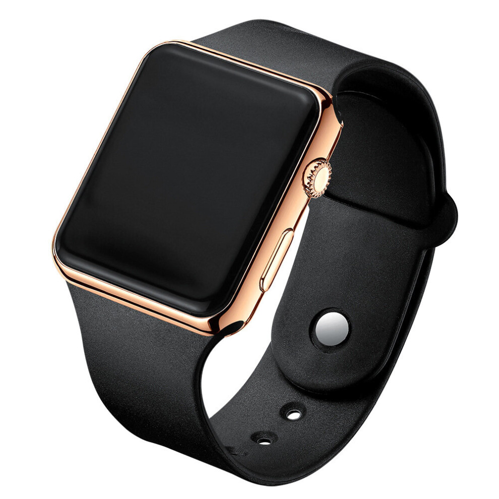(StyleD) Stylish Unisex Waterproof Led Digital Watch With Night Light Electroplated Sunglasses Pu Strap Square Dial Shell Black Strap