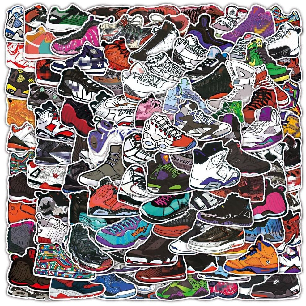 Mascot 100Pcs Cool Sneakers Sneakers Stickers Vinyl Waterproof Cool Funny Stickers Laptop Mobile Phone Skateboard Luggage Water Bottle Hydrofoil