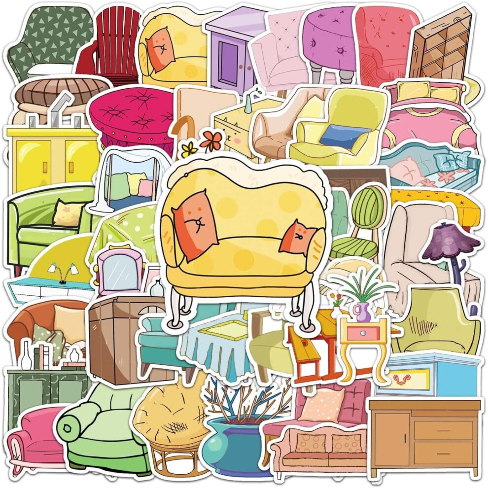 50pcs Cartoon Furniture table chair stickers Waterproof Vinyl Stickers Cute Funny Stickers for Laptop Tablet Phone Hydroflasks Water Bottle Bike