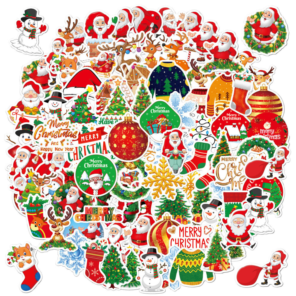 100 Pcs Christmas Stickers, Vinyl Waterproof Christmas Decorations Stickers for Laptop Water Bottles Envelopes Gifts
