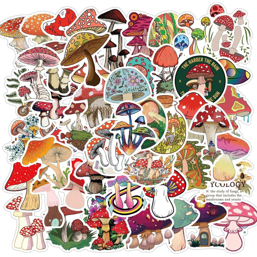 Mushroom Stickers, 50pcs Vinyl Waterproof Stickers for Laptop, Water Bottles, Bumper,Computer, Phone, Stickers and Decals
