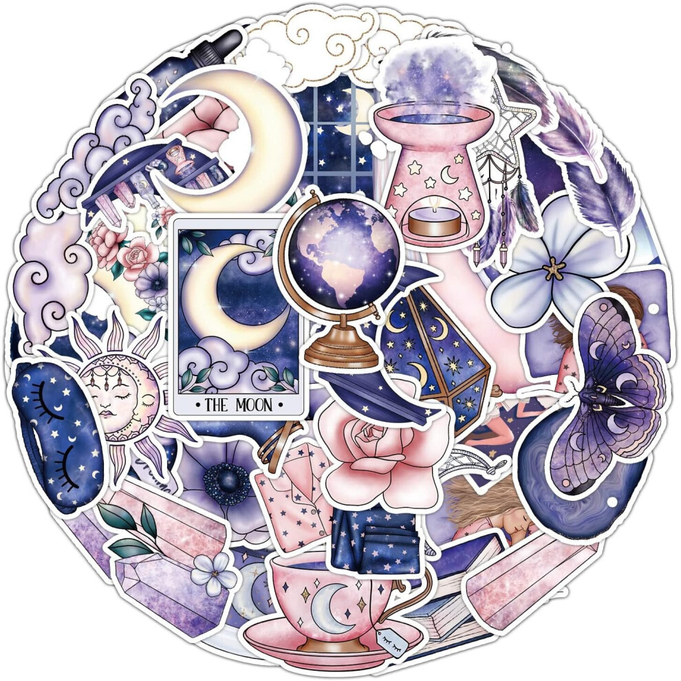 50 PCS Midnight Magic Moon Stickers Water Bottle Stickers Teen Girls Kids Waterproof Vinyl Laptop Scrapbooking Guitar Luggage Phone Skateboard
