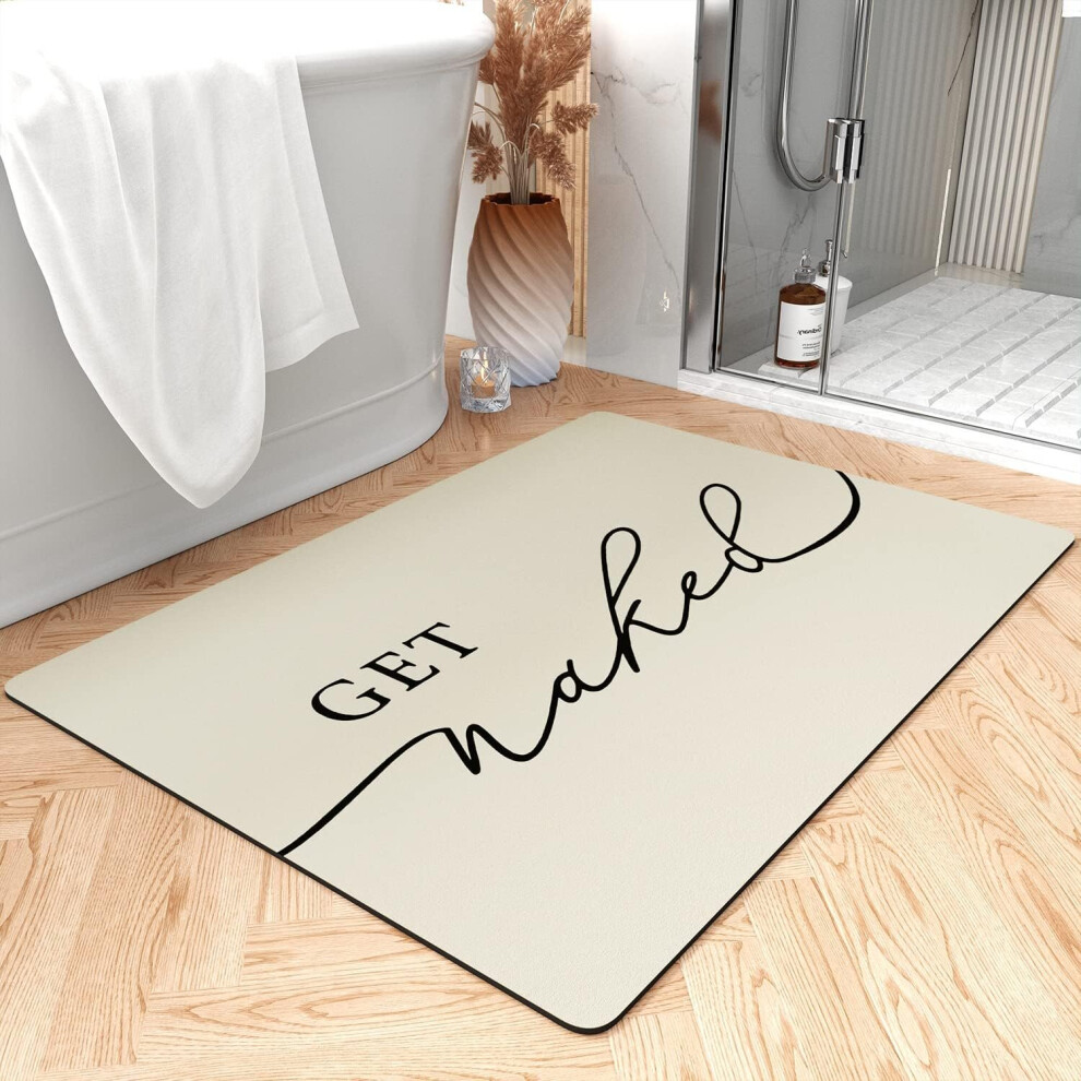 Bath Mat-Super Absorbent Quick Dry Get Naked Bath Mats for Bathroom Floor Non Slip-Bathroom Mats with Rubber Backing, 17" x 24", Beige