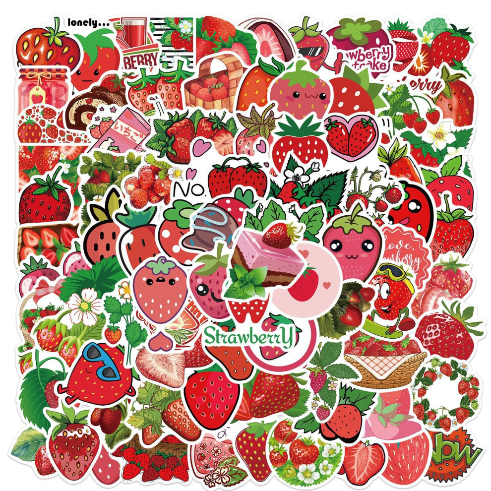 100pcs Strawberry Stickers for Kids Teens, DIY Party Decorations, Cartoon Cute Stickers Phone Water Bottle Vinyl Waterproof Stickers