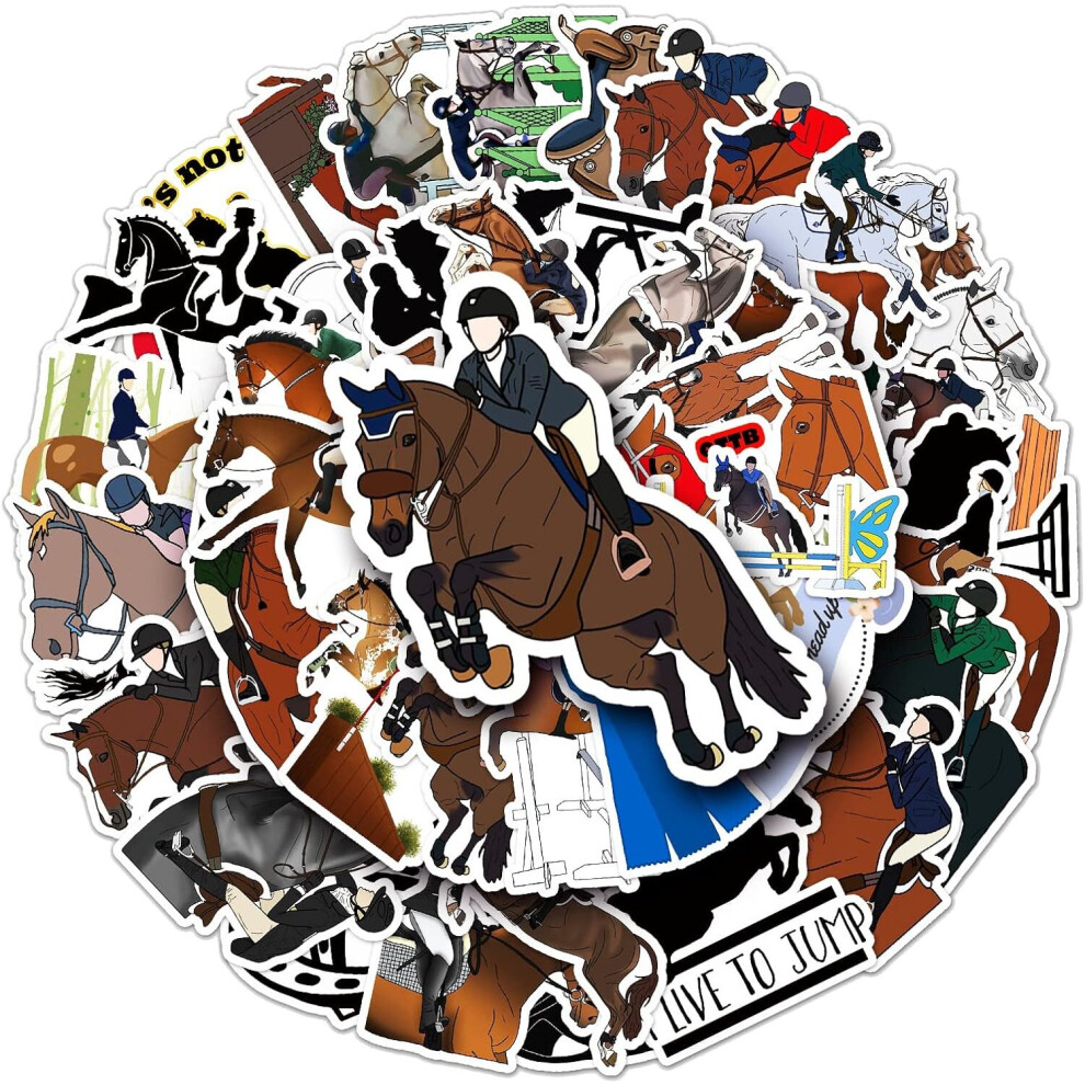 50Pack Equestrian Stickers Water Bottle Laptop Phone Computer Guitar Skateboard Equestrian Vinyl Stickers Waterproof Fashion Decals ForTeens Adults