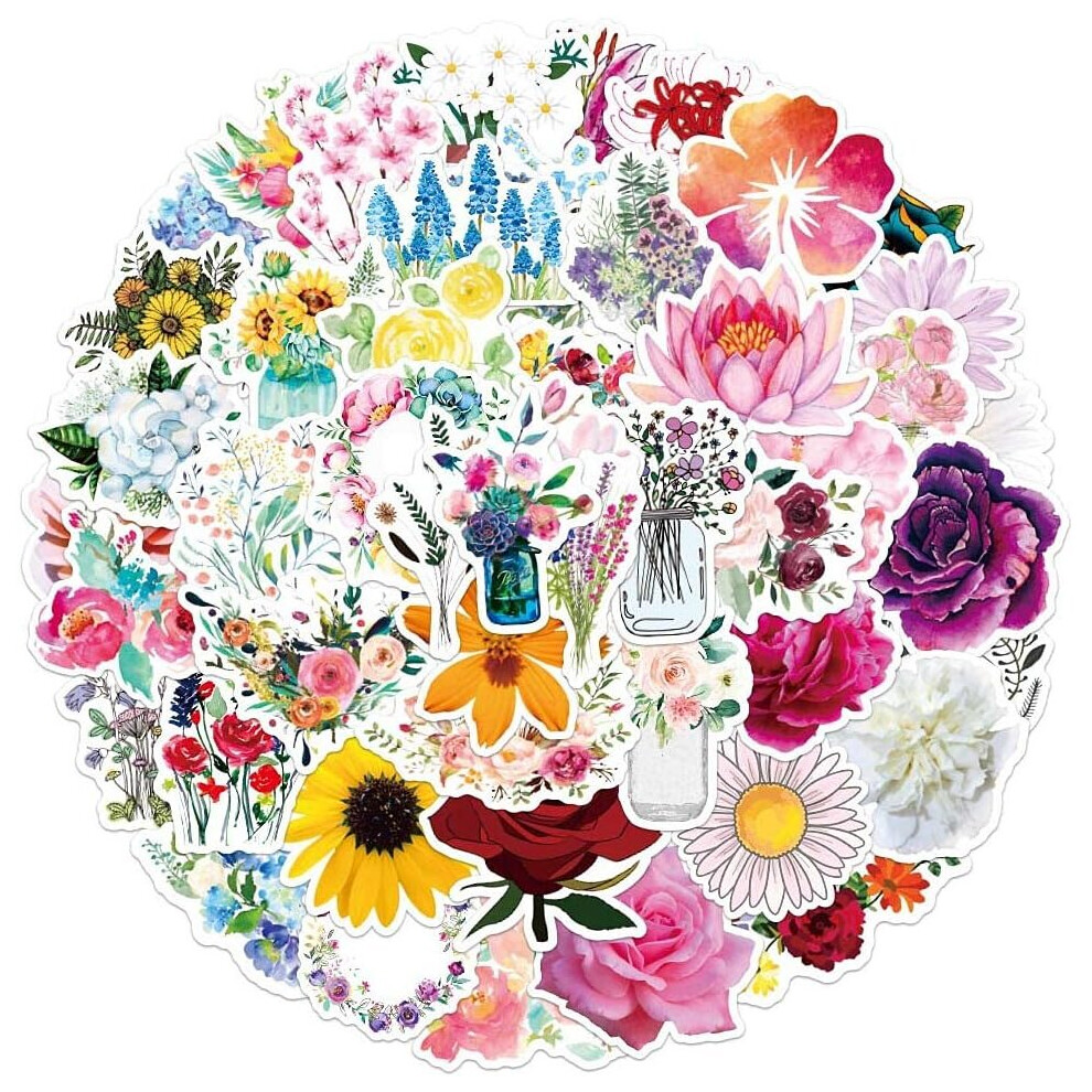 100 Pieces Water Bottle Flowers Sticker Pack, Cute, Vinyl, Stylish, Waterproof Stickers for Laptop Scrapbook Phone, Flowers Gifts for Adults Teens