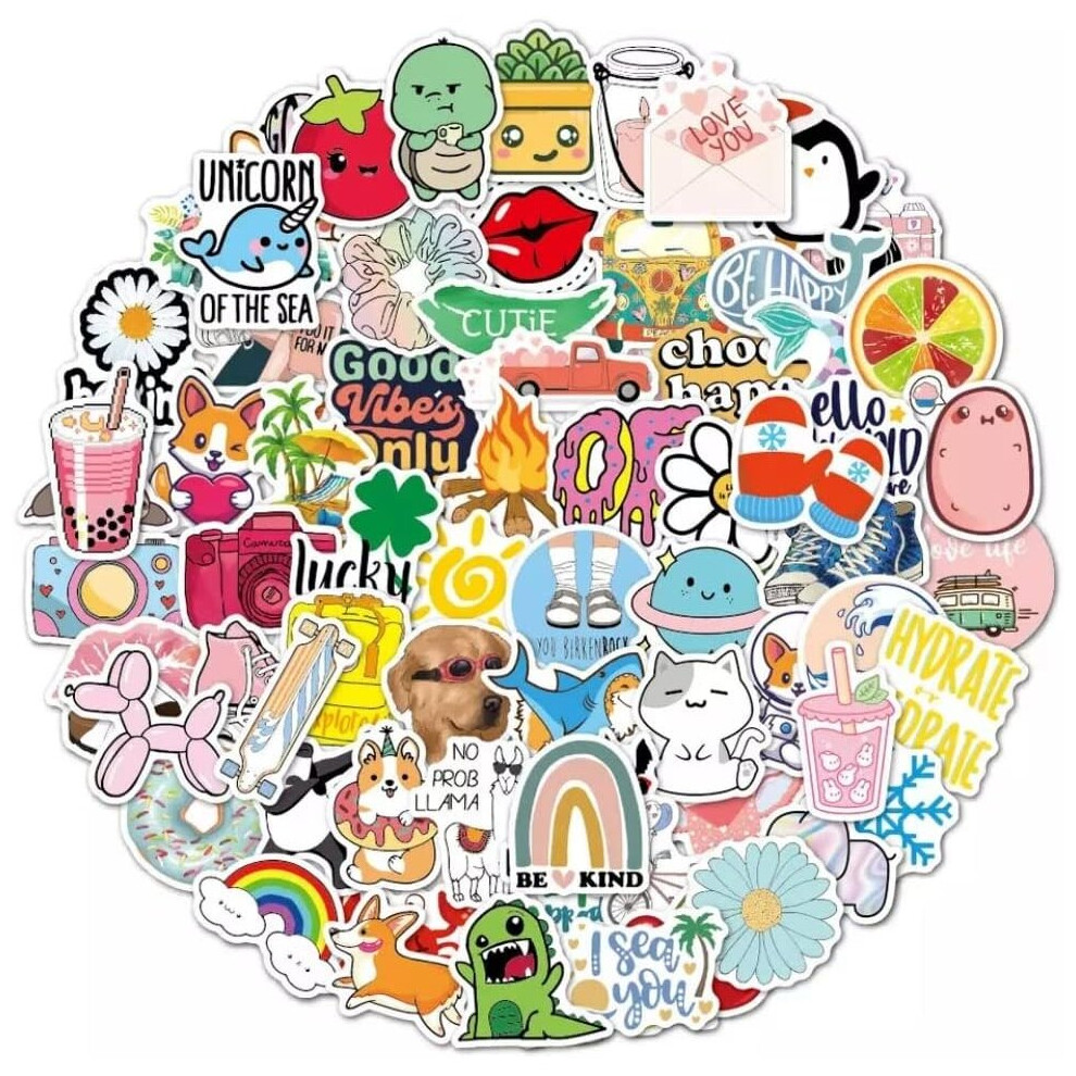 100-Pack Fun Stickers, Water Bottles, Laptops, Phone Cases, Luggage, Scrapbooking, Cute Waterproof Vinyl Gifts for Teens