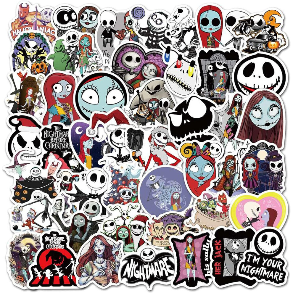 Nightmare Before Christmas Halloween Stickers 50 Pack, Cute Vinyl Waterproof Decals for Laptop, Water Bottles, Guitar, Skateboard Stickers