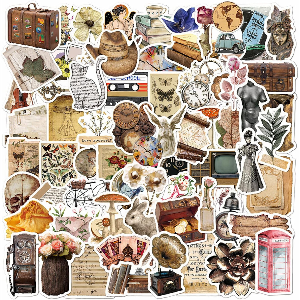 100Pcs Vintage Aesthetic Stickers, Cottagecore Stickers, Retro Stickers for Journaling and Scrapbooking, Vinyl Decal for Kids Teens Adults