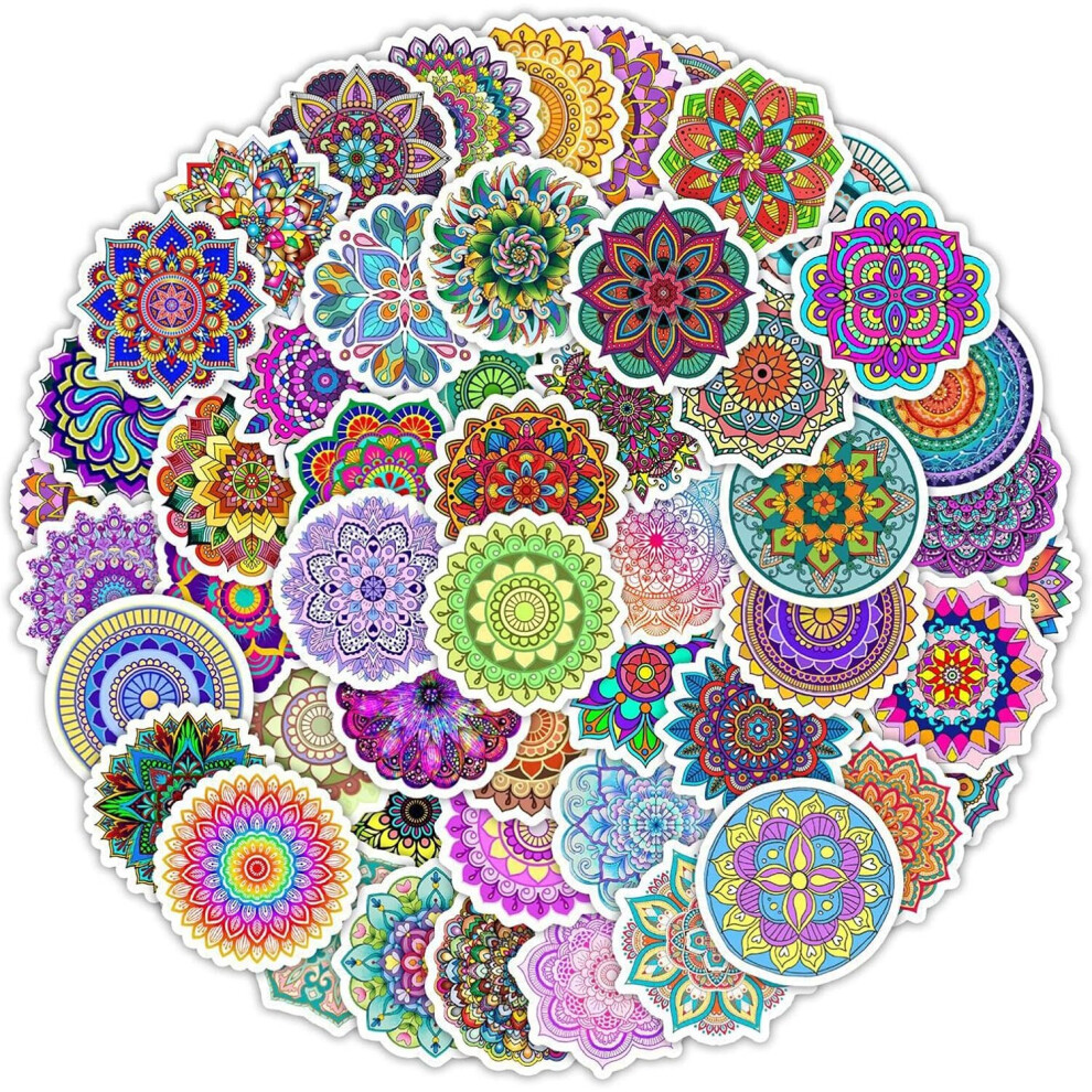 50pcs Mandala Flower Stickers, Buddhist Waterproof Vinyl Decals for Water Bottle Laptop Phone Car Scrapbook Planner Diary