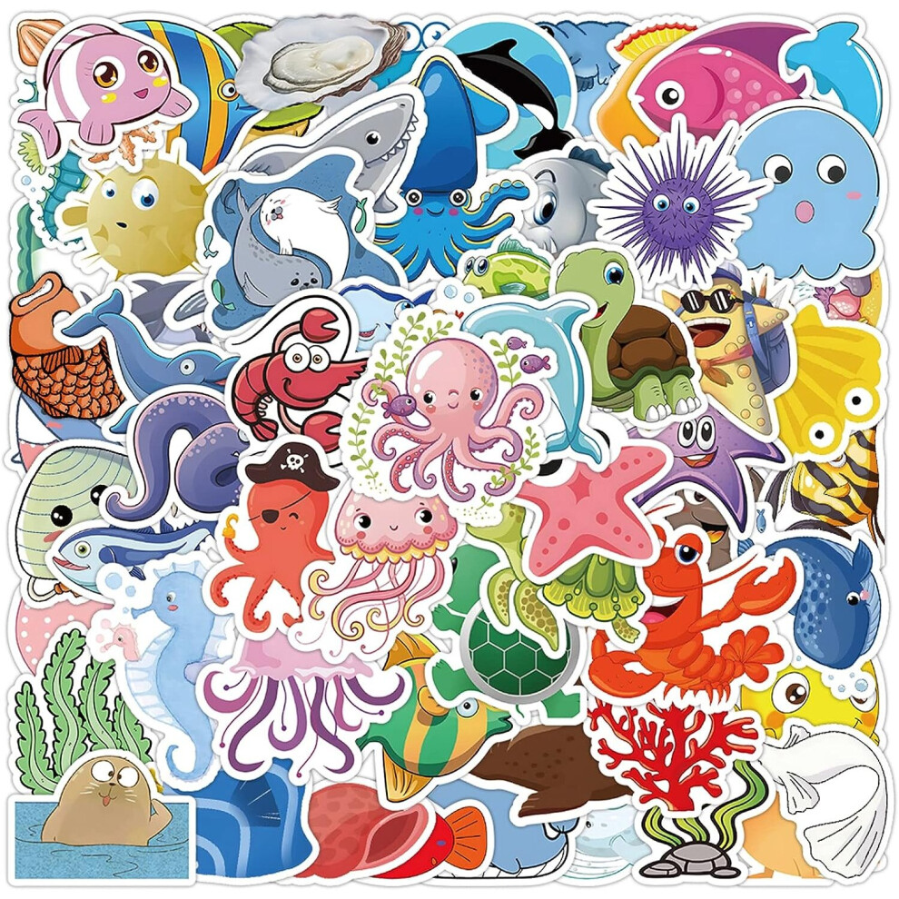 60 PCS Sea Animal Sticker Bottle Notebook Skateboard Car Bicycle Luggage Cup Notebook DIY Art Decoration Waterproof Vinyl Teen Gift