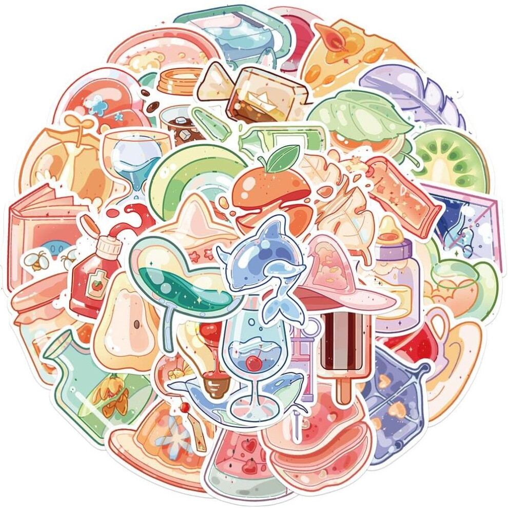 Cute Cartoon Small Glass Objects Stickers for Water Bottles Laptop Journal Kawaii Waterproof Vinyl Reusable Graffiti Aesthetic Stickers 40 Pcs