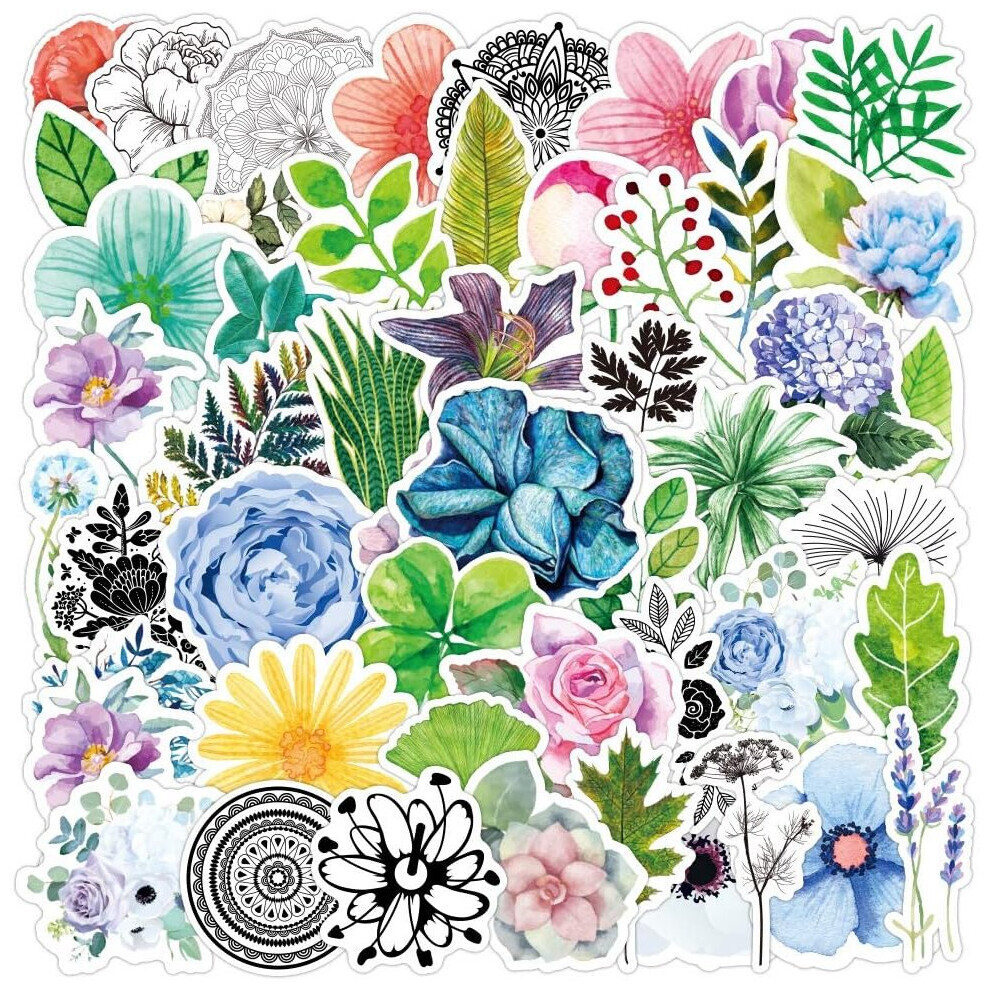 50 Pcs Plant and Flower Stickers Decals for Water Bottle Hydro Flask Laptop Luggage Car Bicycle Helmet Vinyl Waterproof Plant and Flower Stickers
