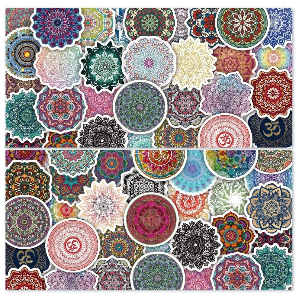 60 Pcs Mandala Stickers Mandala Decals for Water Bottle Hydro Flask Laptop Luggage Car Bike Bicycle Helmet Vinyl Waterproof Mandala Stickers Pack
