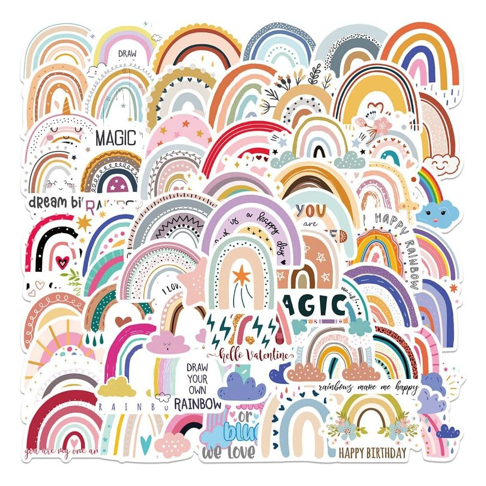 60pcs Rainbow Stickers,Boho Rainbow Stickers,Colorful Rainbow Vinyl Waterproof Decal,for Water Bottle,Phone,Laptop,Skateboard,Wall,or Party Favors