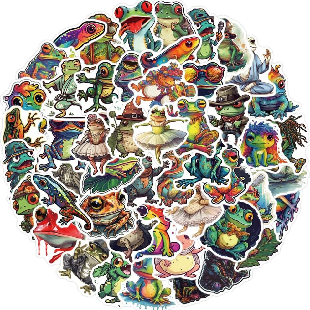 50Pcs Psychedelic Frog Stickers Pack, Waterproof Vinyl Stickers for Water Bottle, Luggage, Skateboard, Laptop, Bike, Funny Decal Stickers for Adults