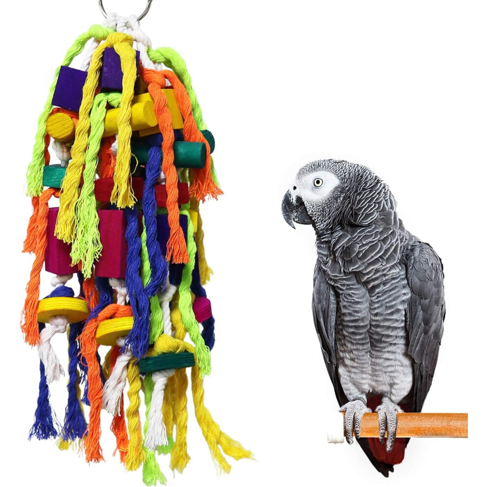Large and Small Parrot Chewing Toys - Parrot Cage Bite Toys Wooden Block Tearing Toys for Conures Cockatiels African Grey