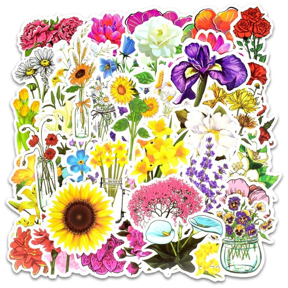Vinyl Spring Flower Stickers Pack 50 Pcs Cute Flower Decals for Laptop Ipad Car Luggage Water Bottle Helmet