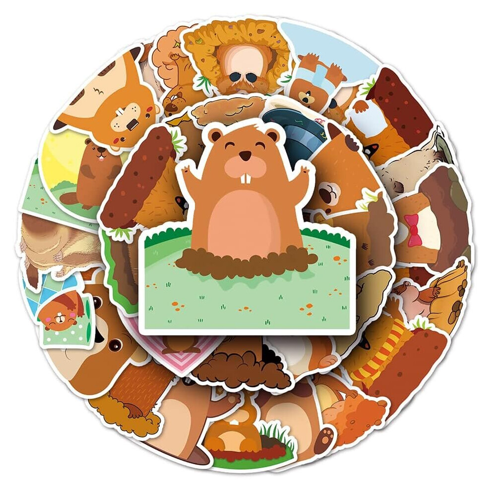 Mascot Lovely Marmot Vinyl Stickers Decorative Waterproof Stickers For Waterbottles Notebook Hydroflasks Cup Car Scrapbook,Animals Decals Pack(50Pcs)