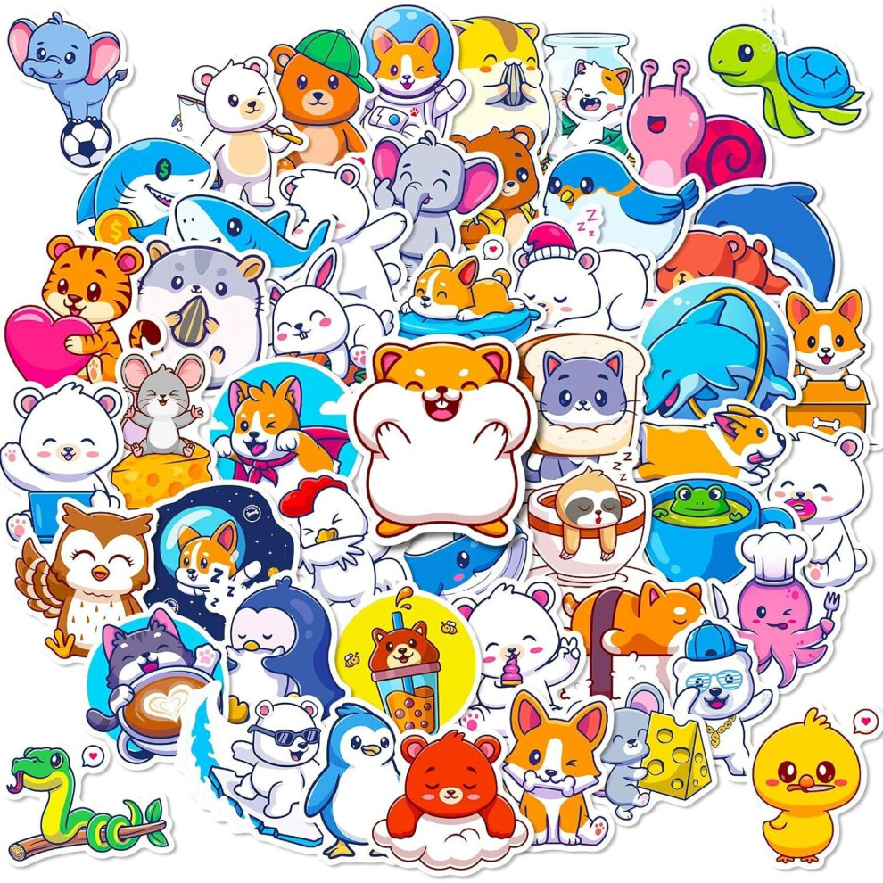 Mascot 50Pcs Children's Animal Stickers, Kettle Cute Reward Stickers, Laptop Vinyl Waterproof Stickers, Bumpers, Skateboards, Animal Stickers.
