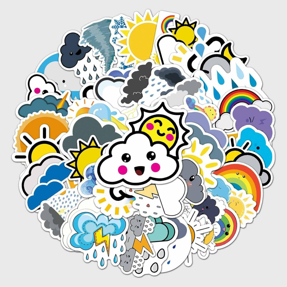 Mascot Adorable Cartoon Weather Stickers For Water Bottle,Waterproof Vinyl 50Pcs Stickers For Laptop Computer Phone Bumper Skateboard Luggage Stickers.