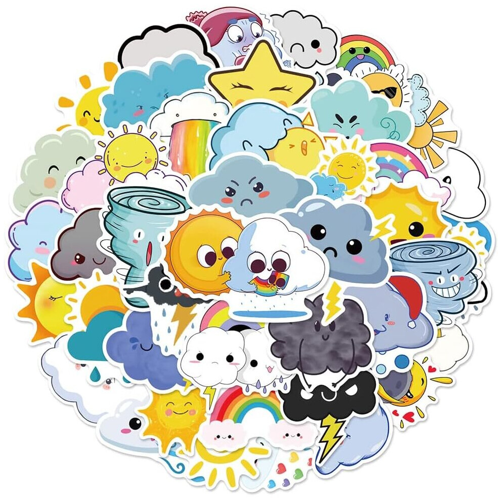 Mascot Weather Stickers Pack 50 Pcs Waterproof Vinyl Stickers For Laptop Tablet Notebook Flasks Waterbottle Luggage Phone Scrapbook, Trendy Decals Pack