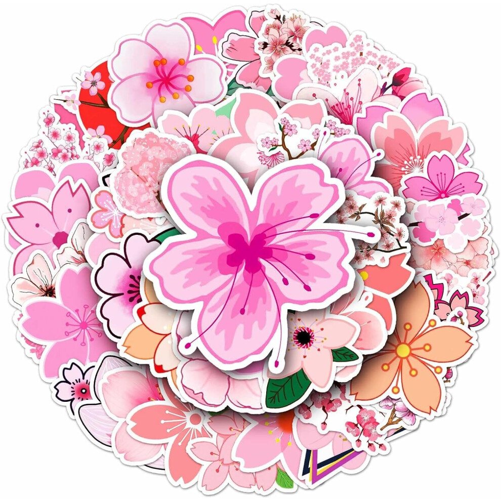 50Pcs cherry blossom stickers vinyl stickers, suitable for water bottles, laptops, mobile phone diaries, mug decals for children and adolescents.