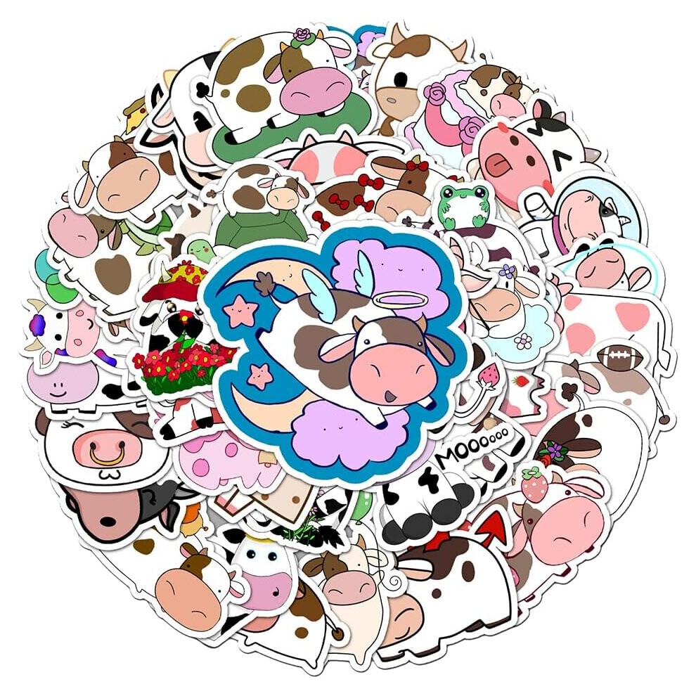 Cute cow stickers are suitable for children and teenagers, cartoon waterproof vinyl stickers computer cups bicycle suitcases mobile phone car.