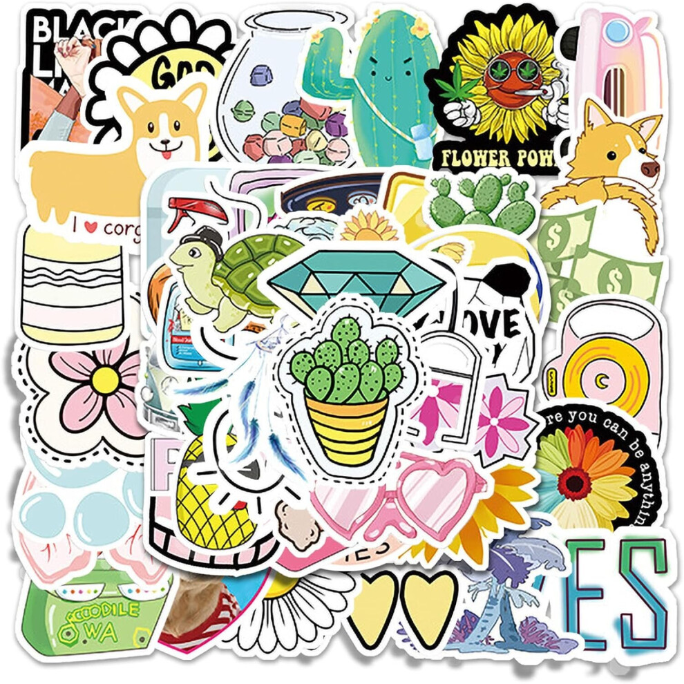 50 waterproof vinyl color stickers water bottle computer helmet bike skateboard mobile phone guitar stickers for adults and children.