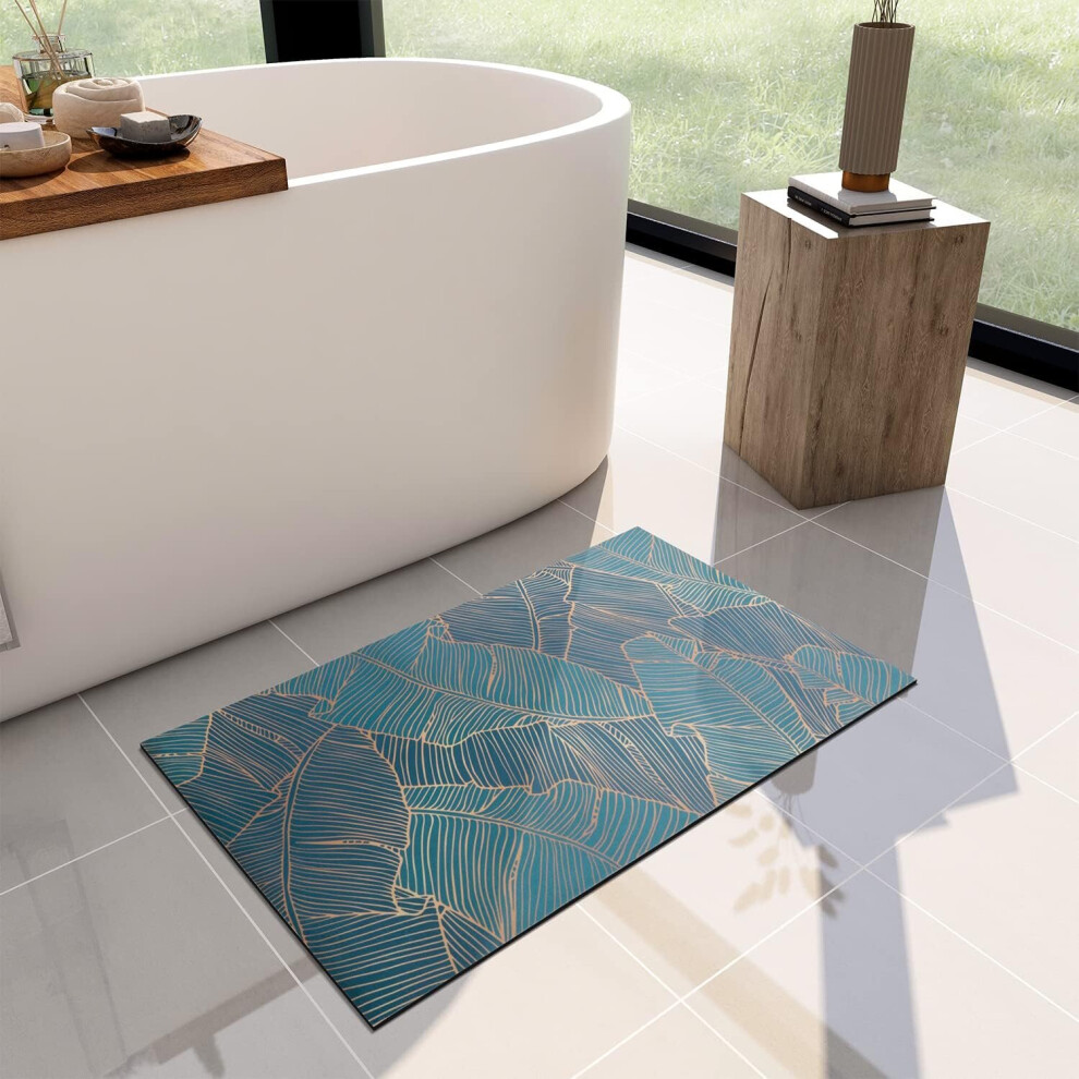 Ultra-thin bath mat Ultra-absorbent, quick-drying thin bathroom rug For use under doors, non-slip rubber backed mat Washable bathroom mat -16 x 24