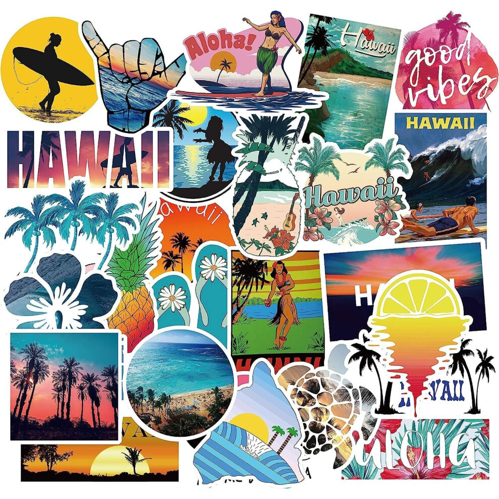 100pcs Waterproof Hawaii Stickers Pack,Summer Aloha Beach Vinyl Stickers for Luggage Laptop Hydroflask Water BottlesHawaii Decals for Teens