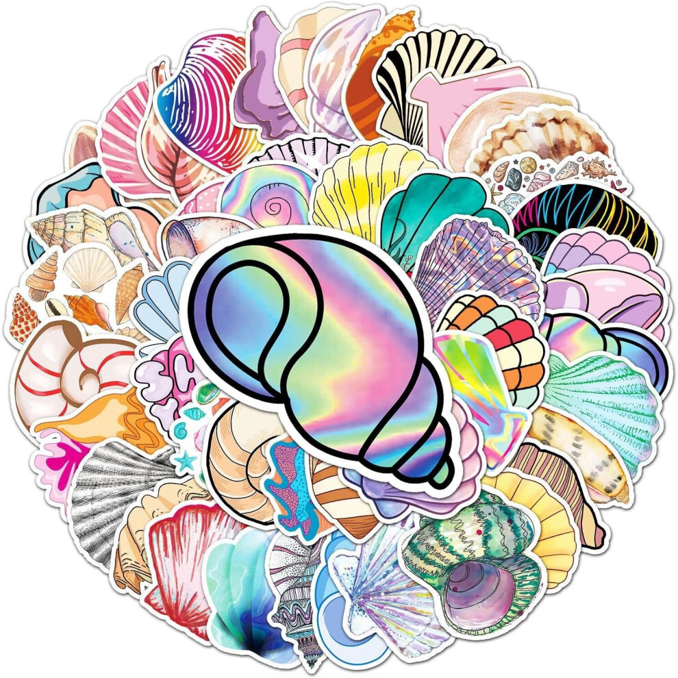 Purple Pink Sea Shells Waterproof Vinyl Stickers of 50-Suitable for Laptop Travel Case Notebook Phone Car Scrapbook Water Bottle Bike Decals
