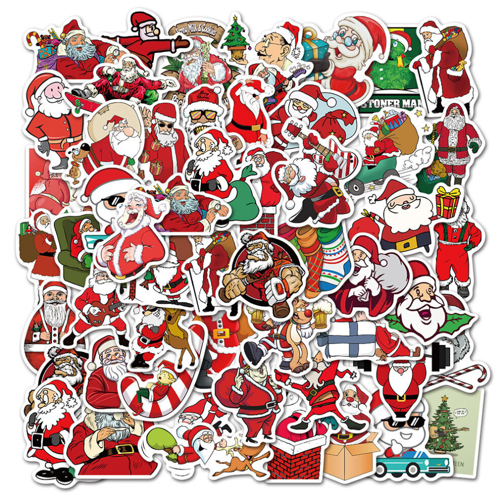 50 PCS Christmas Stickers, Santa Claus Stickers Set Waterproof Vinyl Christmas Holiday Stickers Card Notebook Decorate for Xmas New Year Eve