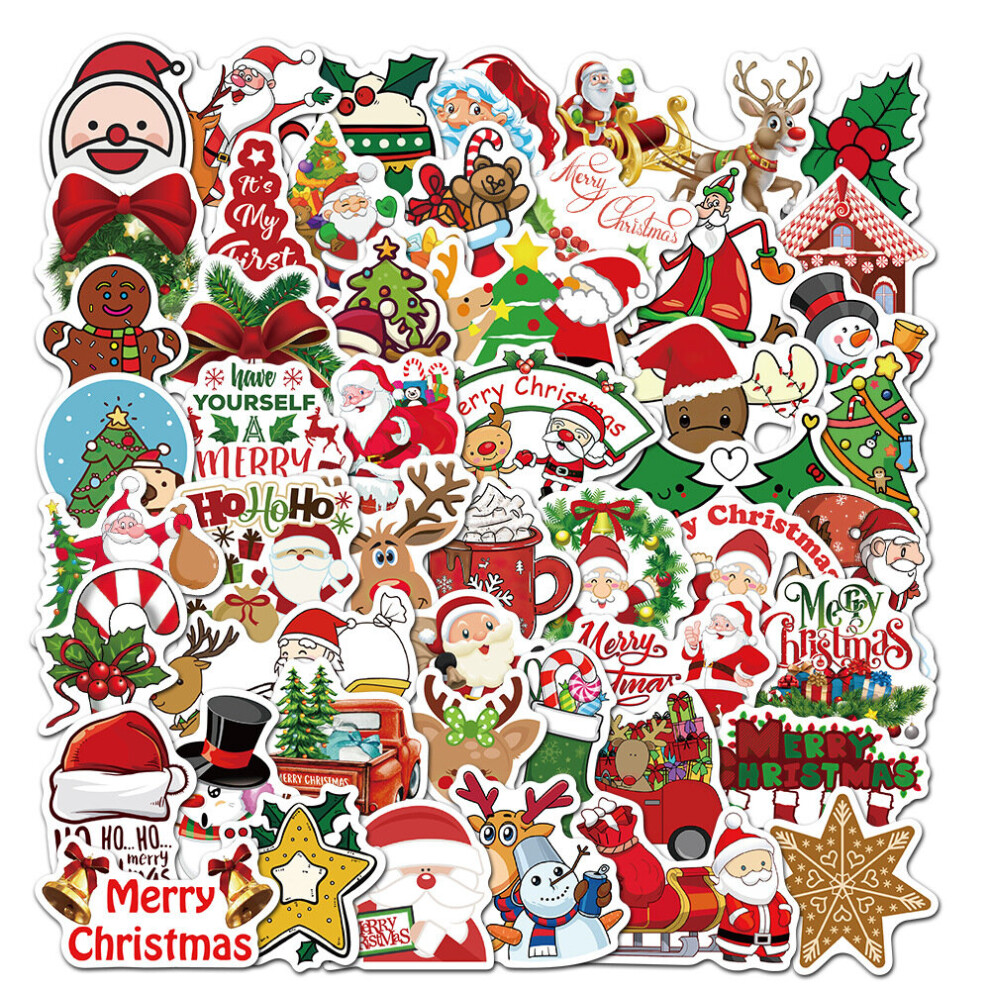 50 PCS Christmas Stickers, Santa Claus Stickers Set Waterproof Vinyl Christmas Holiday Stickers Card Notebook Decorate for Xmas New Year Eve