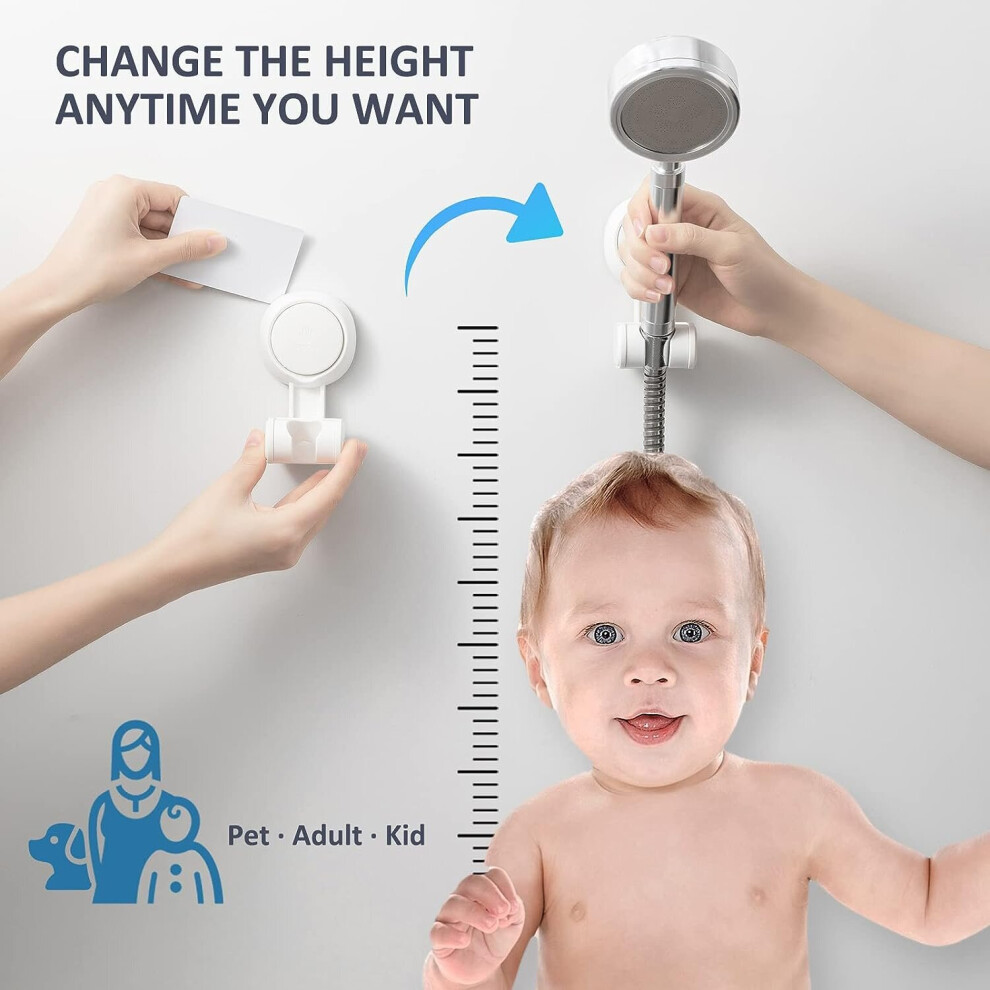 No Drilling Suction Cup Shower Head Holder Waterproof Height Adjustable Bathroom Shower Head Holder Wide Angle Adjustable White 7770197717281