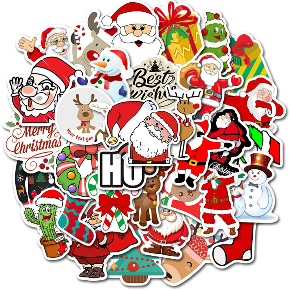 50 PCS Christmas Stickers, Santa Claus Stickers Set Waterproof Vinyl Christmas Holiday Stickers Card Notebook Decorate for Xmas New Year Eve