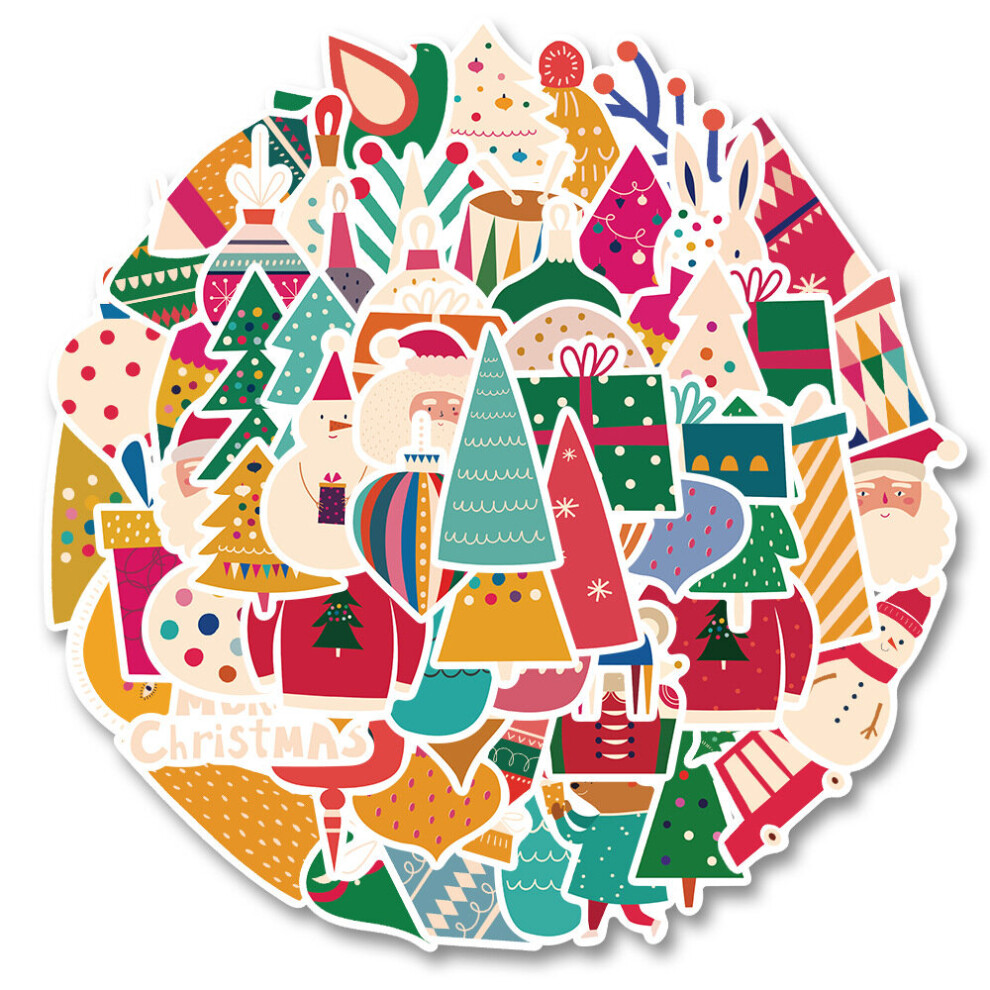 64 PCS Christmas Stickers, Santa Claus Stickers Set Waterproof Vinyl Christmas Holiday Stickers Card Notebook Decorate for Xmas New Year Eve