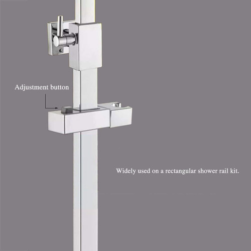 Sliding Shower Head Holder for 18x30mm Rectangular Rail, Square Replaceable Holder, Chrome ABS, Adjustable Height, No-Drill Installation